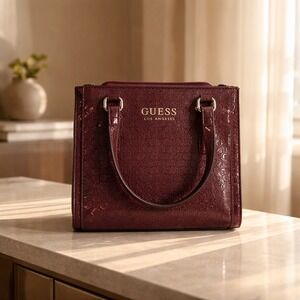 Guess Grainne Mini Satchel Merlot Embossed Logo Crossbody Handbag GA956076 NEW